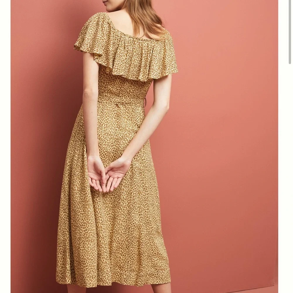 Anthropologie‎ mauve bolano leopard print safari midi button down dress